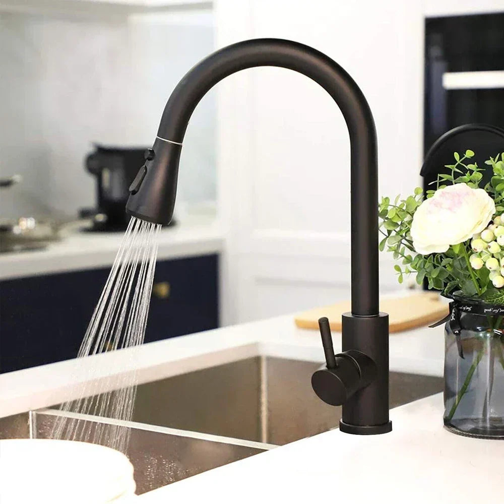 Modern Pull-Down Kitchen Tap | Matte Black Stainless Steel