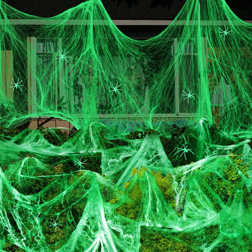 Glow in the Dark Spider Web Halloween Decoration with Spiders