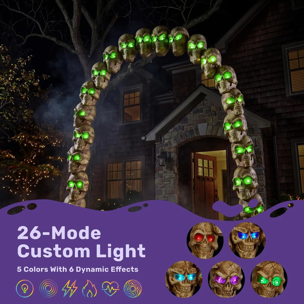 7.2 ft Halloween Skull Archway with RGB LED Lights and Motion Sensor