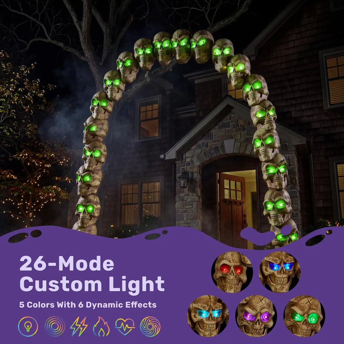 7.2 ft Halloween Skull Archway with RGB LED Lights and Motion Sensor