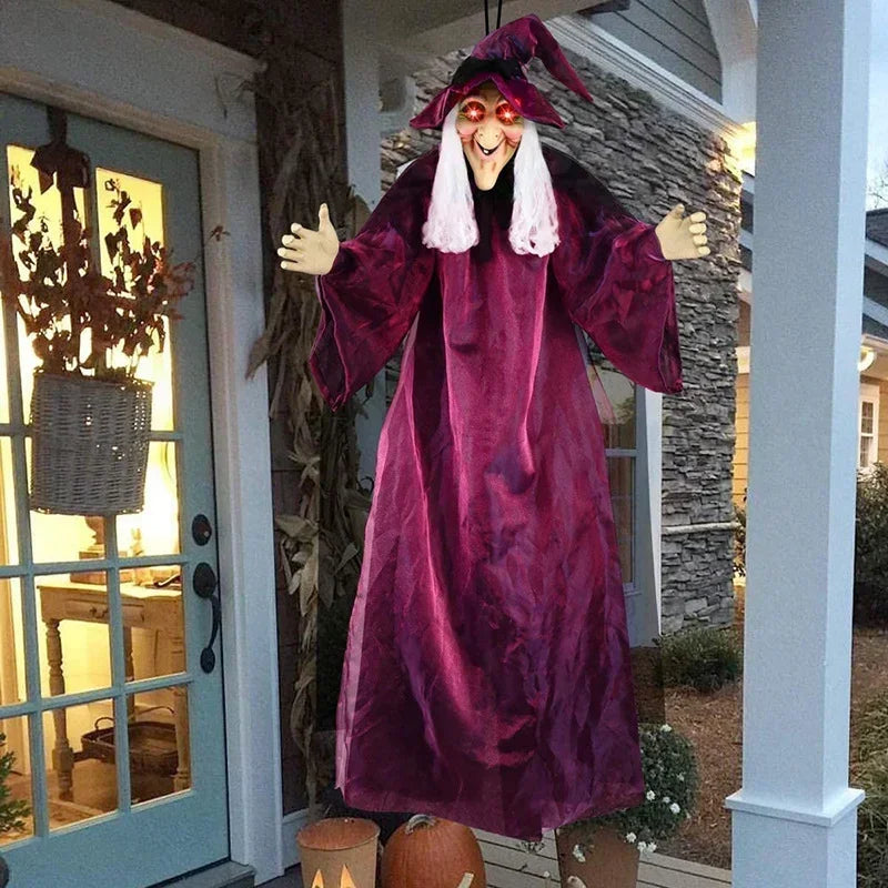 71 Inch Talking Witch Halloween Prop with Glowing Red Eyes