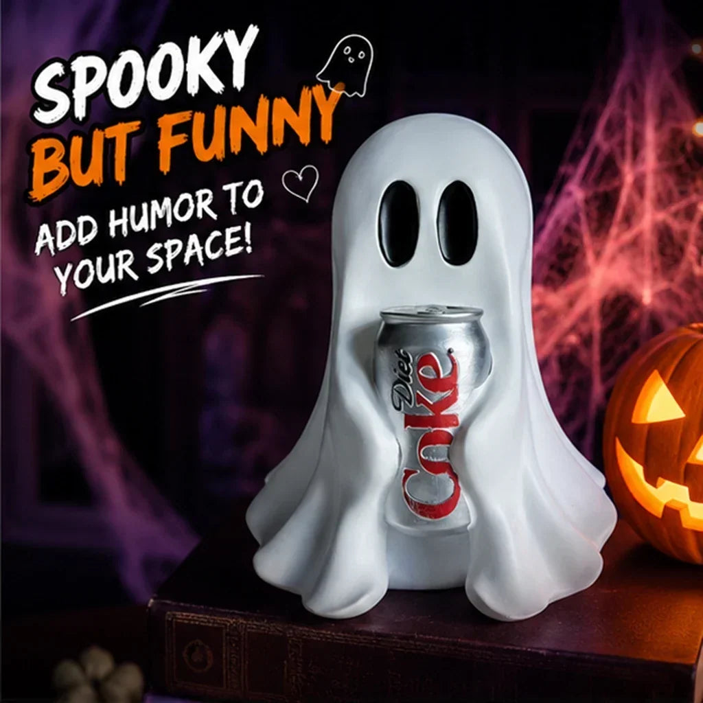 Ghost Holding Soda Can Resin Figurine, Funny Halloween Desk Decor