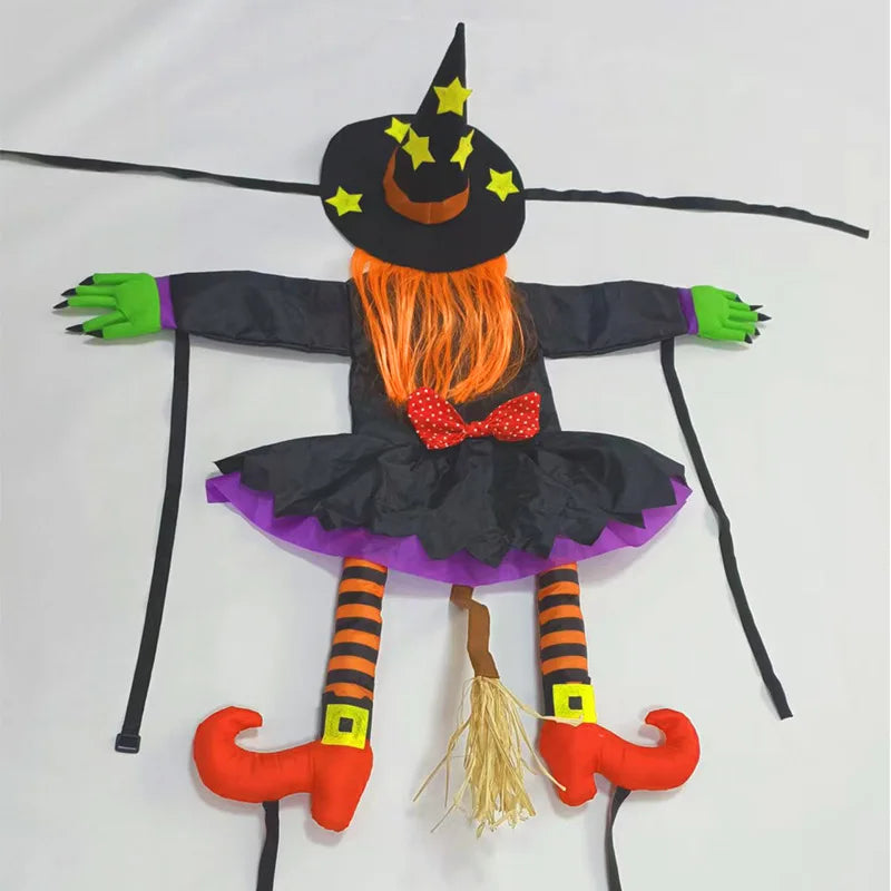 Crashing Witch Into Tree Halloween Decoration, Funny Yard Prop
