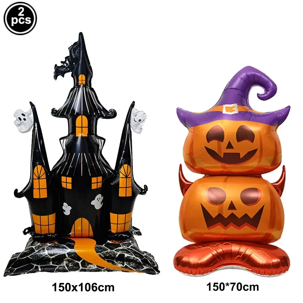 Large Halloween Standing Foil Balloons, Haunted House and Skull