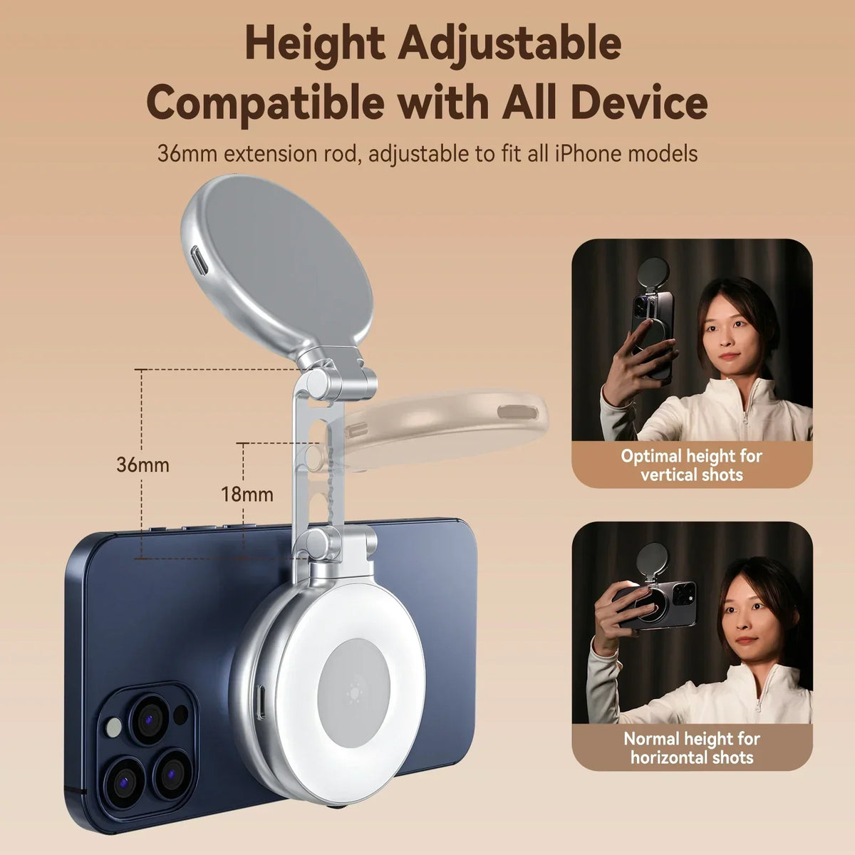 Magnetic Selfie Ring Light | Height Adjustable LED Phone Light