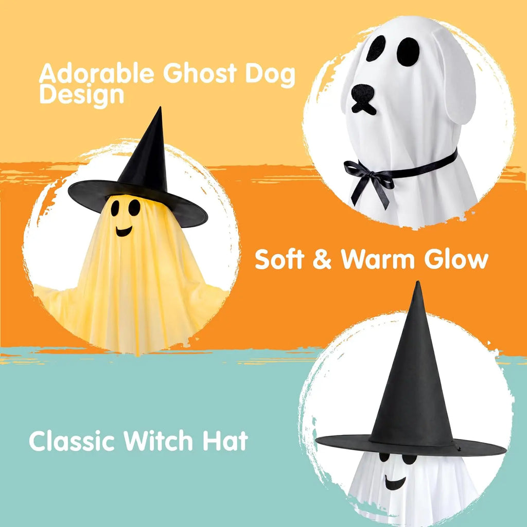 55 Inch Halloween Ghost and Ghost Dog Set with Warm LED Lights