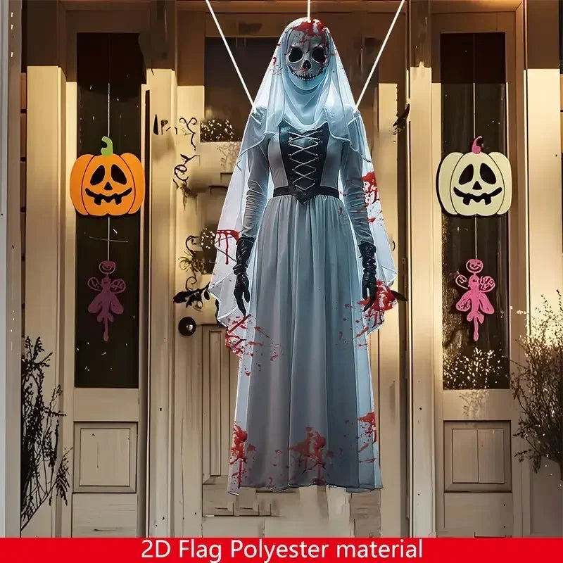 Halloween Horror Skull Bride Backdrop Cloth, Haunted House Banner