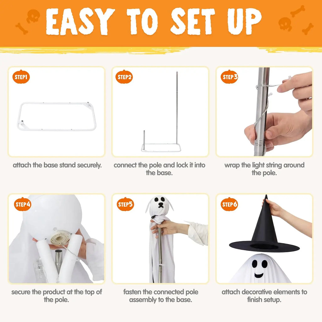 55 Inch Halloween Ghost and Ghost Dog Set with Warm LED Lights