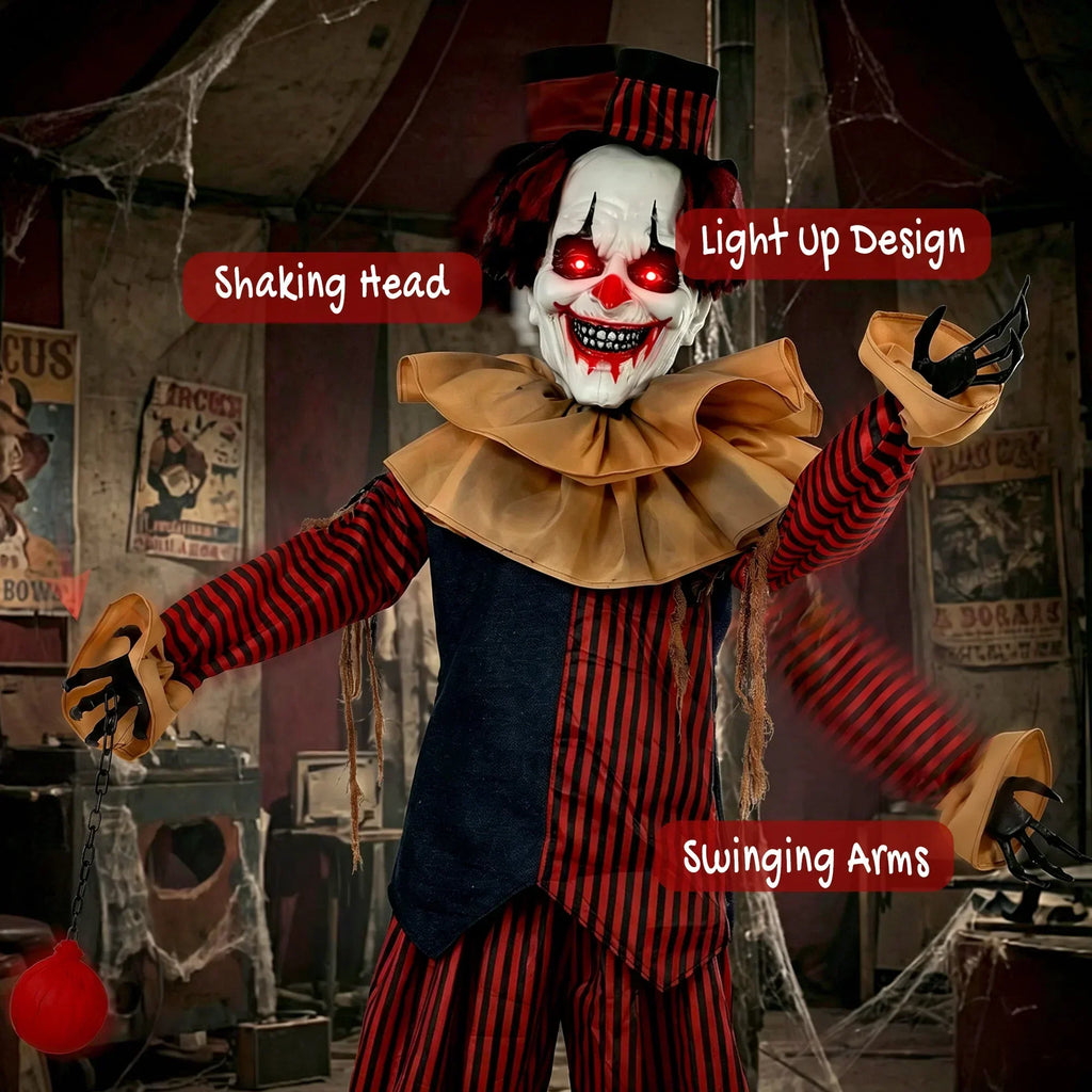 94.5 Inch Animated Clown Halloween Prop with Light-Up Eyes and Sound