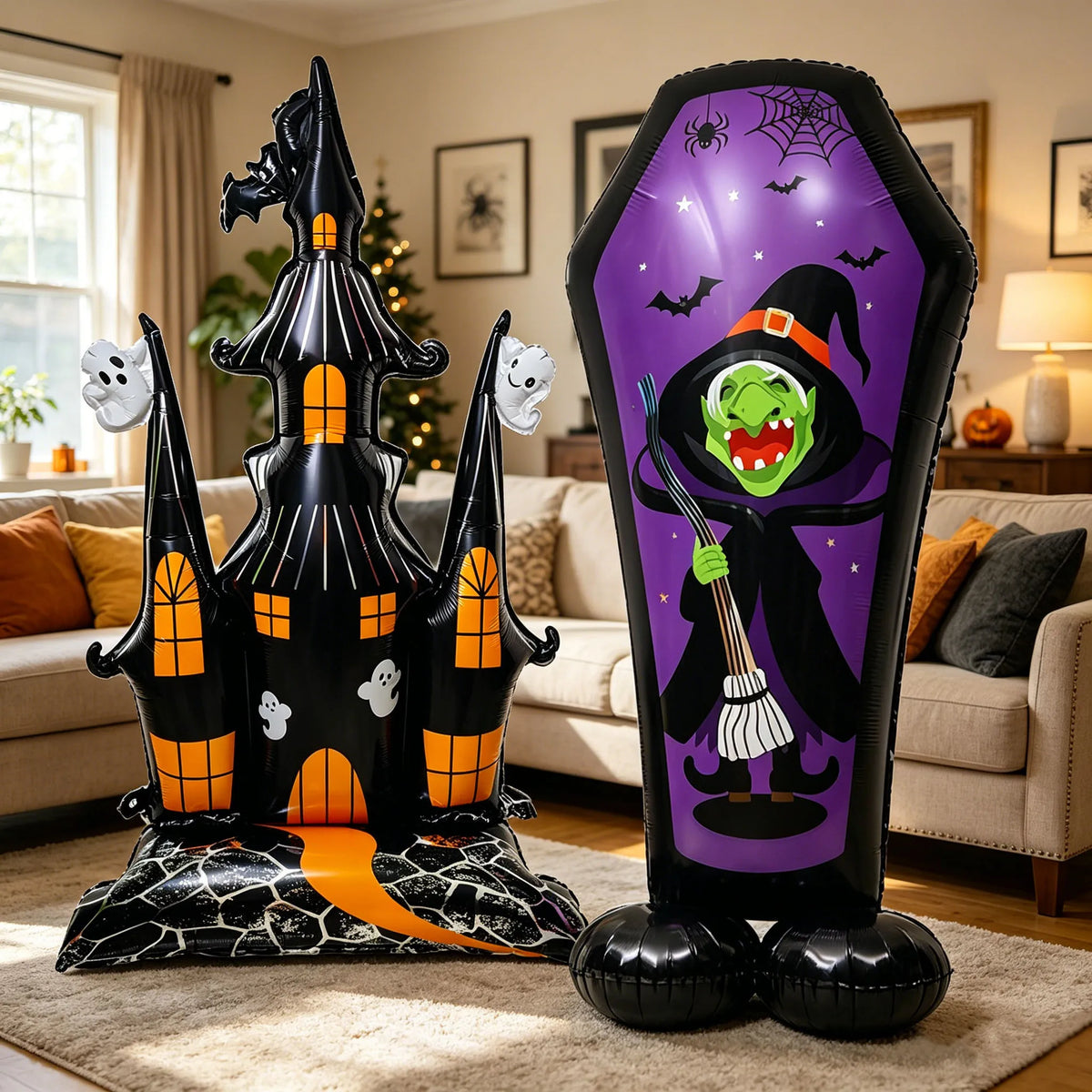 Large Halloween Standing Foil Balloons, Haunted House and Skull