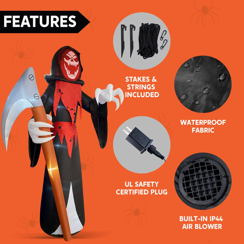 12 ft Halloween Inflatable Grim Reaper or Witch with LED Lights