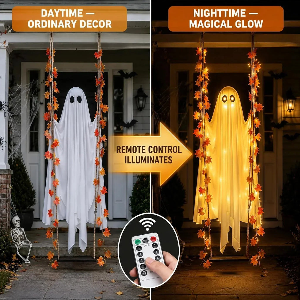 Hanging Swing Ghost Halloween Decor with LED Lights and Remote
