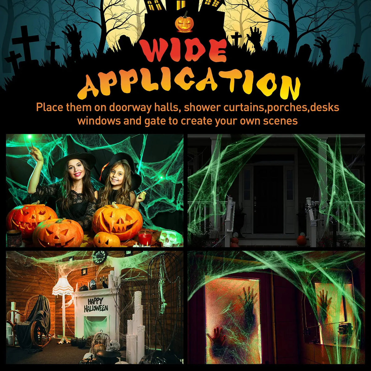 Glow in the Dark Spider Web Halloween Decoration with Spiders