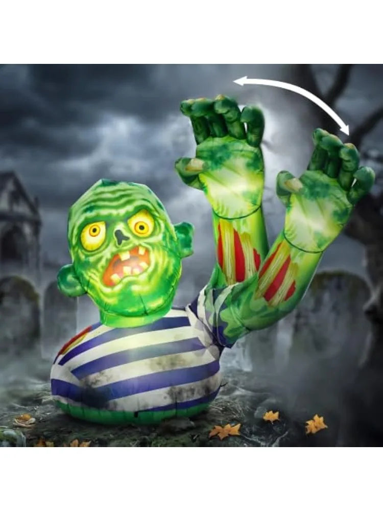 5.5 ft Halloween Inflatable Zombie with Waving Hand and LED Lights