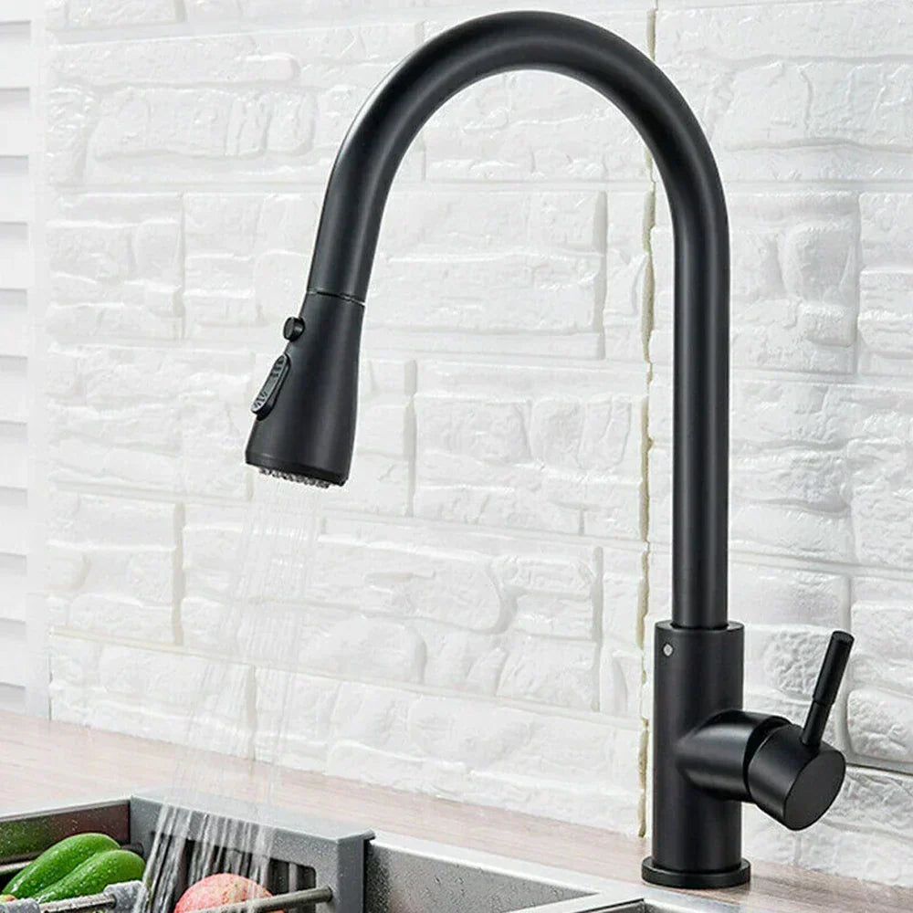 Modern Pull-Down Kitchen Tap | Matte Black Stainless Steel