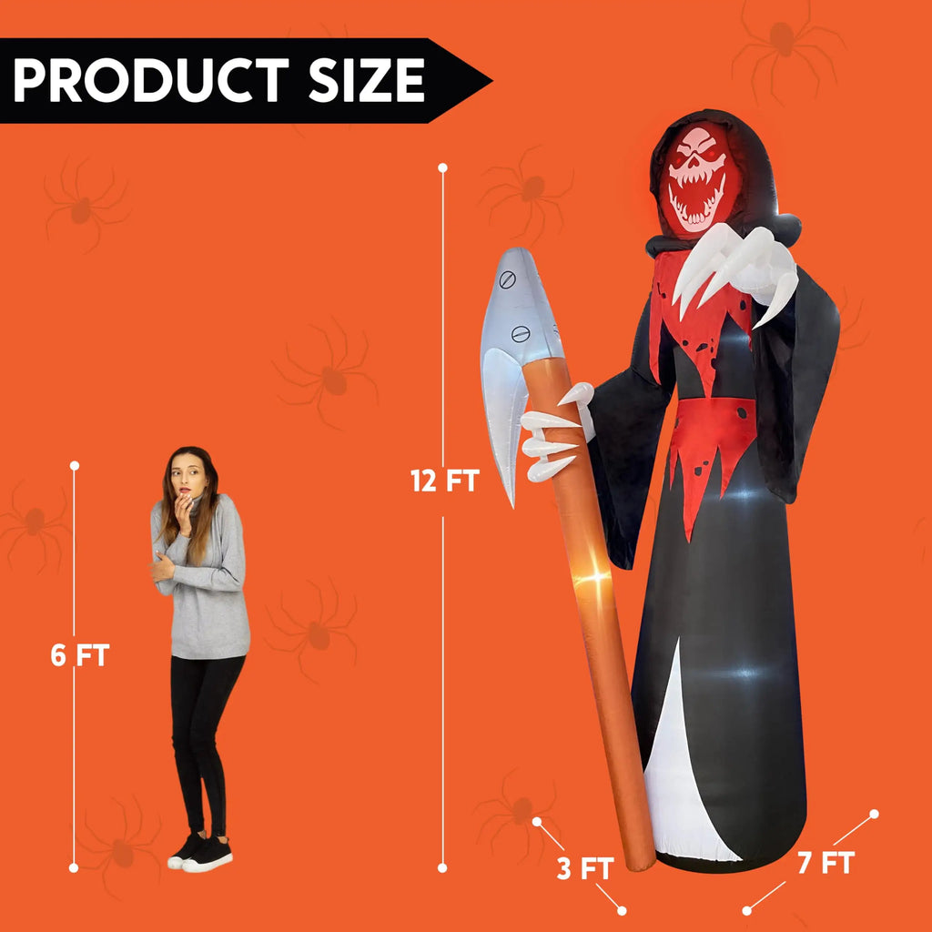 12 ft Halloween Inflatable Grim Reaper or Witch with LED Lights