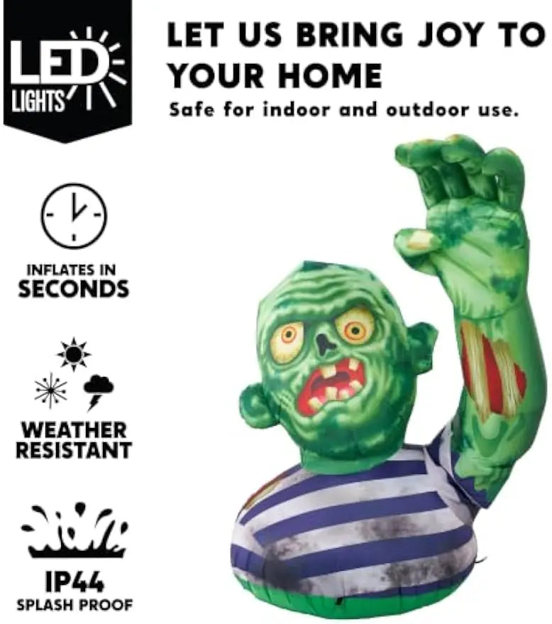 5.5 ft Halloween Inflatable Zombie with Waving Hand and LED Lights