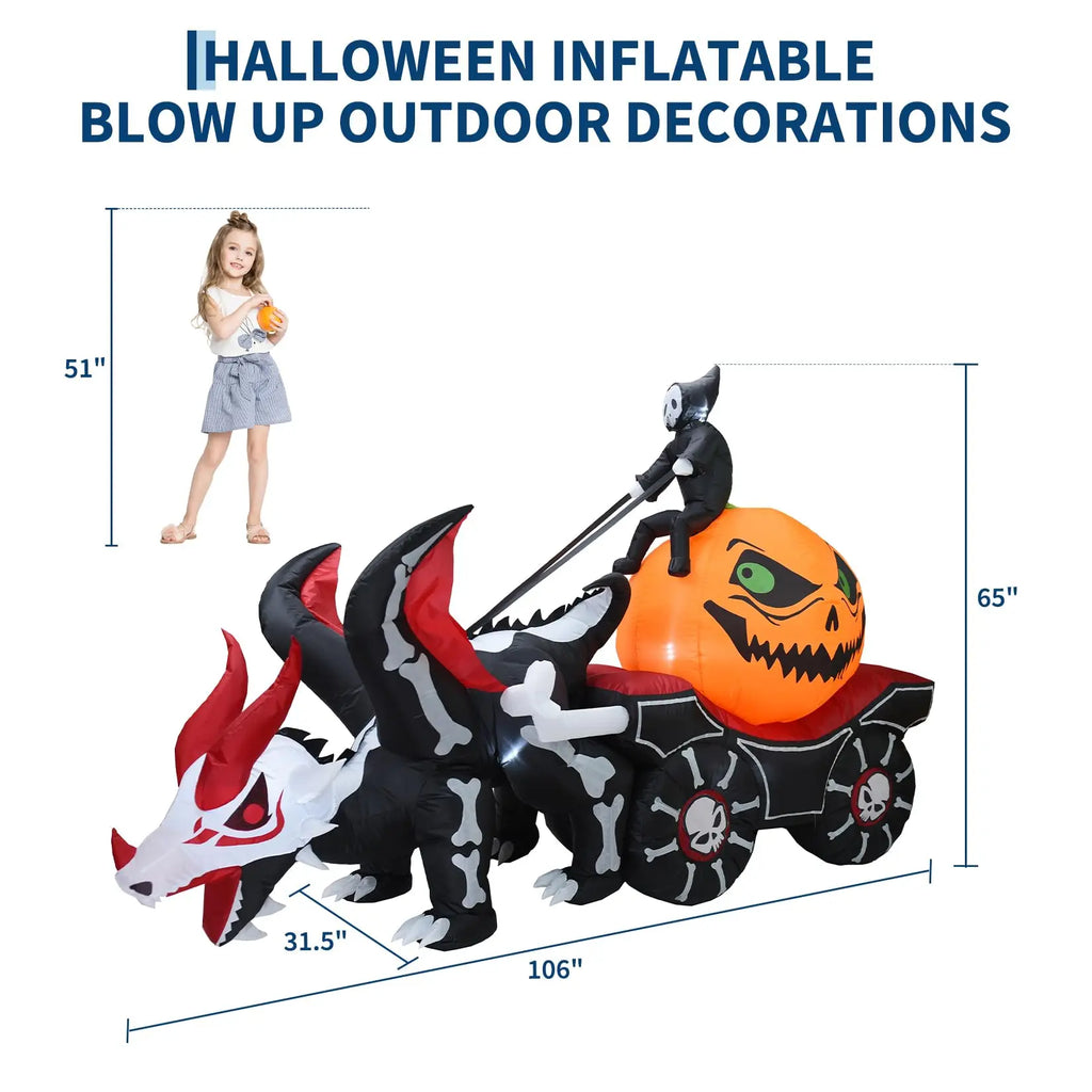 12 ft Halloween Inflatable Grim Reaper Dragon Carriage with LEDs