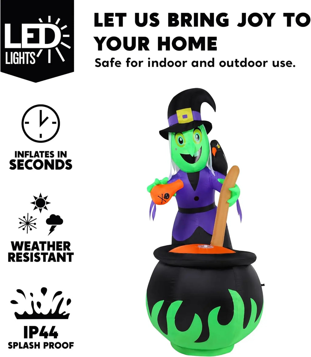 6 ft Halloween Inflatable Witch with Bubbling Cauldron and LEDs