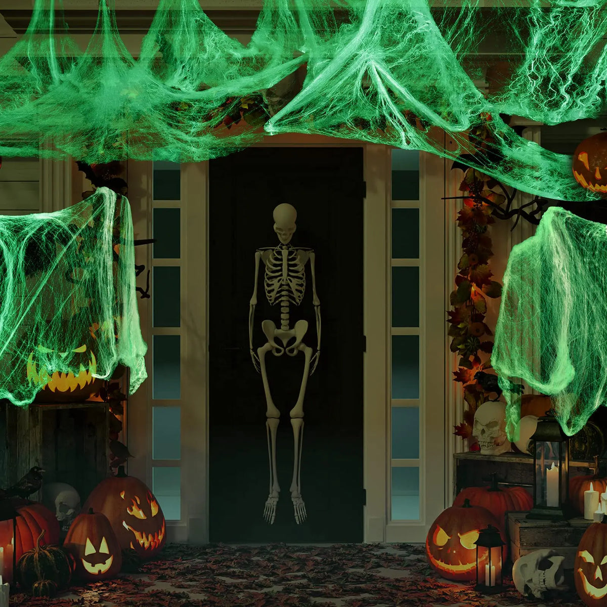 Glow in the Dark Spider Web Halloween Decoration with Spiders