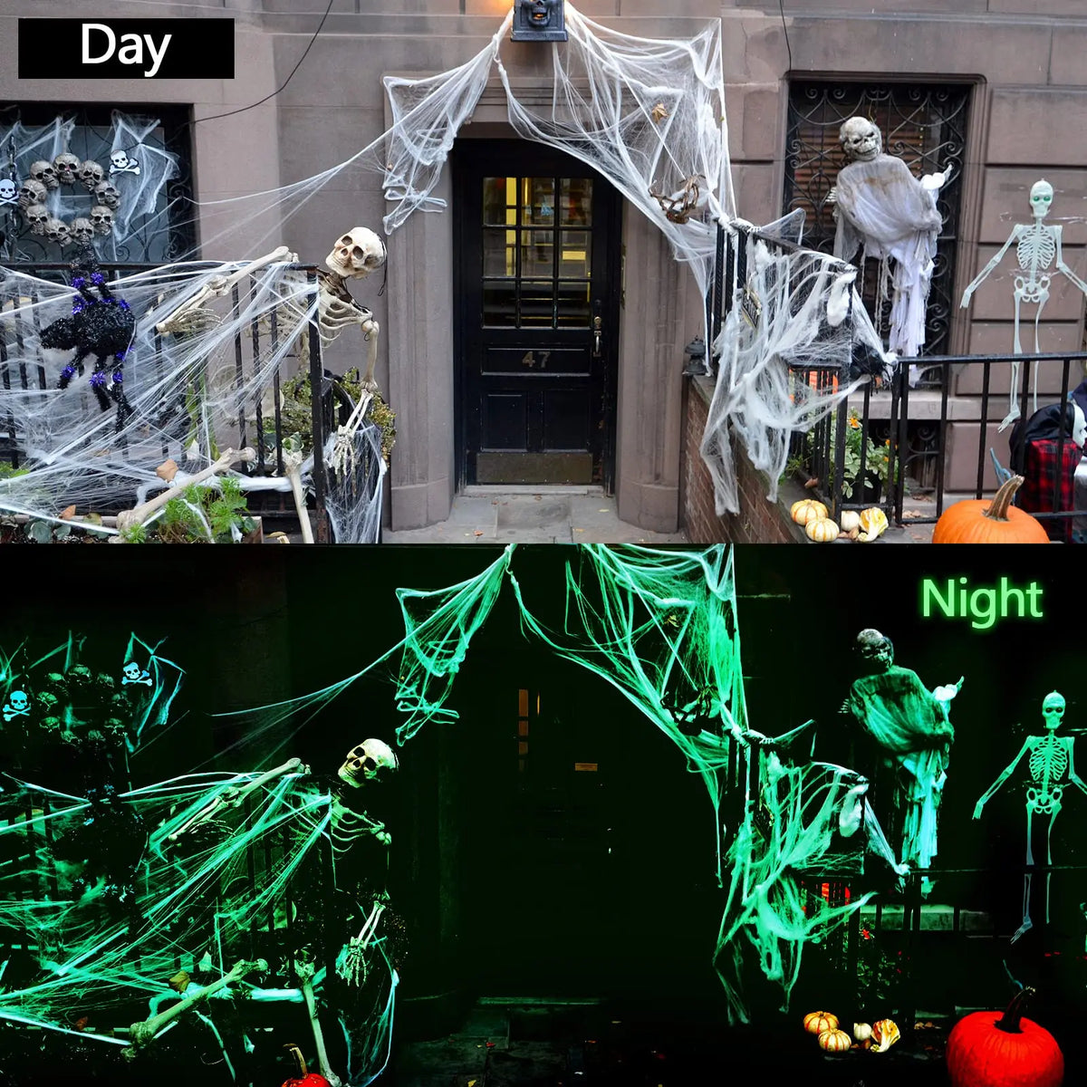 Glow in the Dark Spider Web Halloween Decoration with Spiders