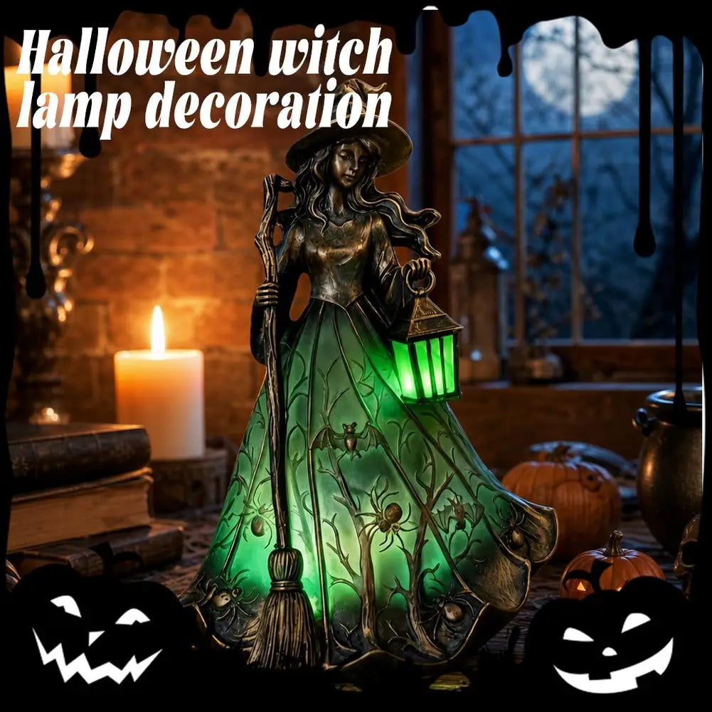 Halloween Witch Figurine Lamp, USB Night Light, Green or Yellow