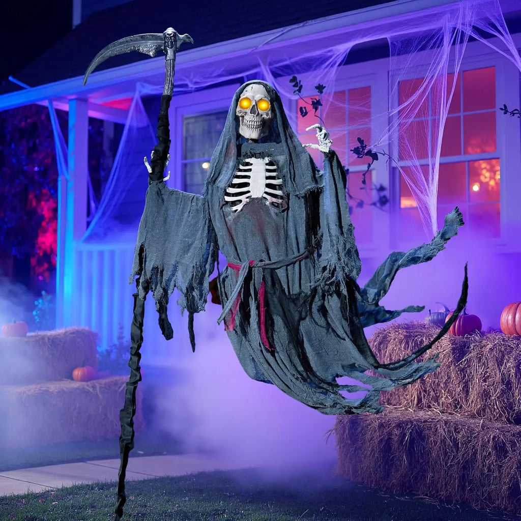 6 ft Animated Flying Grim Reaper Halloween Prop with Glowing Eyes