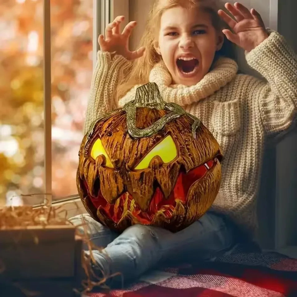Halloween Pop-Up Pumpkin Head with Yellow LED Eyes and Moving Mouth