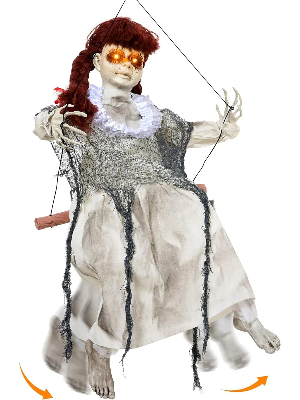 Animated Hanging Swing Girl Halloween Prop with Light-Up Eyes