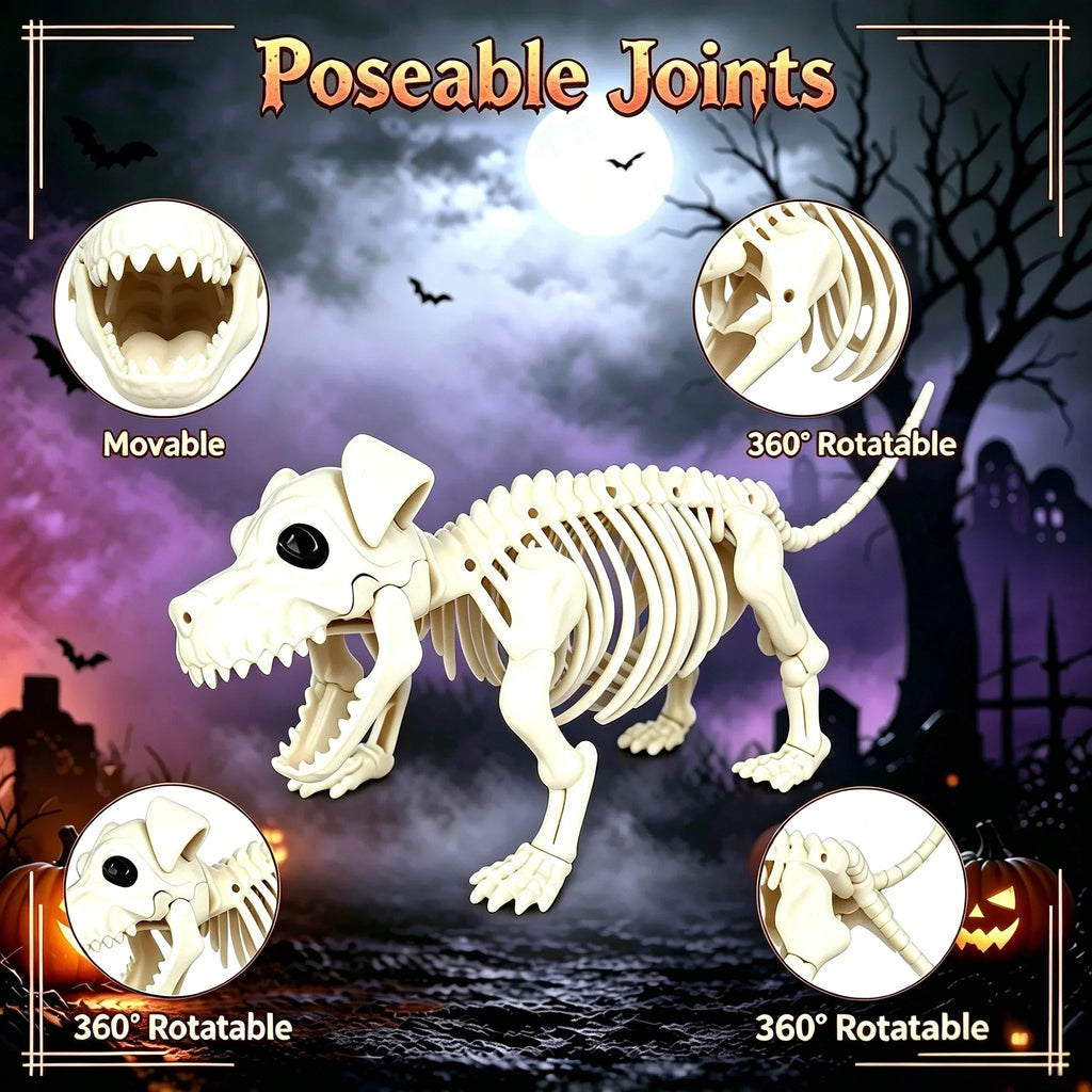 36 Inch Posable Cowboy Skeleton and Dog Halloween Decoration Set