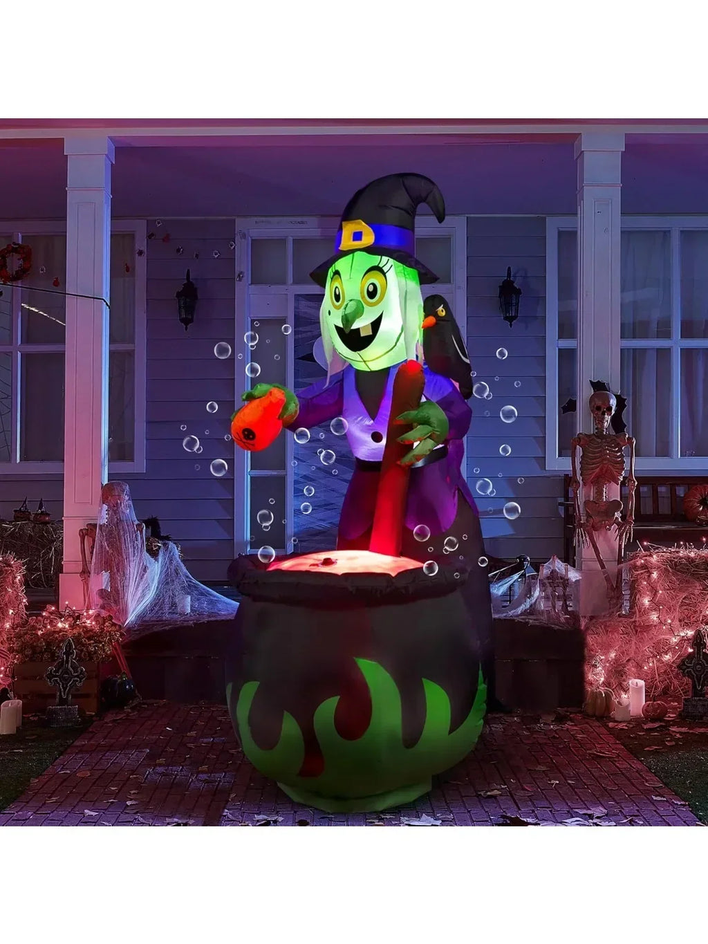 6 ft Halloween Inflatable Witch with Bubbling Cauldron and LEDs