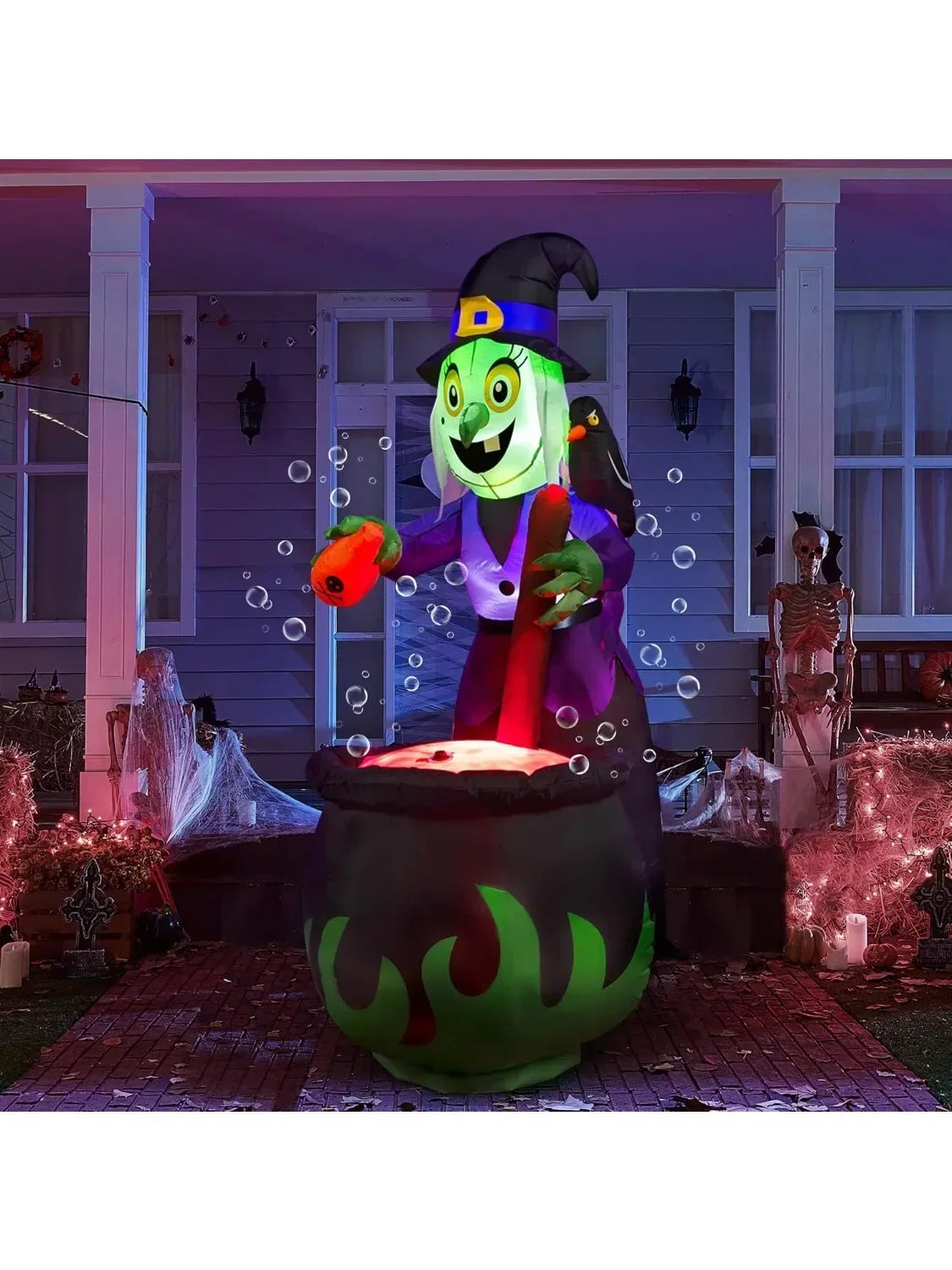6 ft Halloween Inflatable Witch with Bubbling Cauldron and LEDs