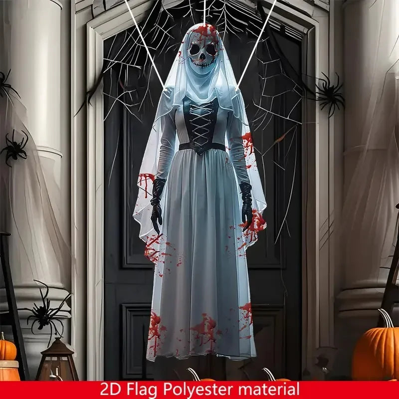 Halloween Horror Skull Bride Backdrop Cloth, Haunted House Banner
