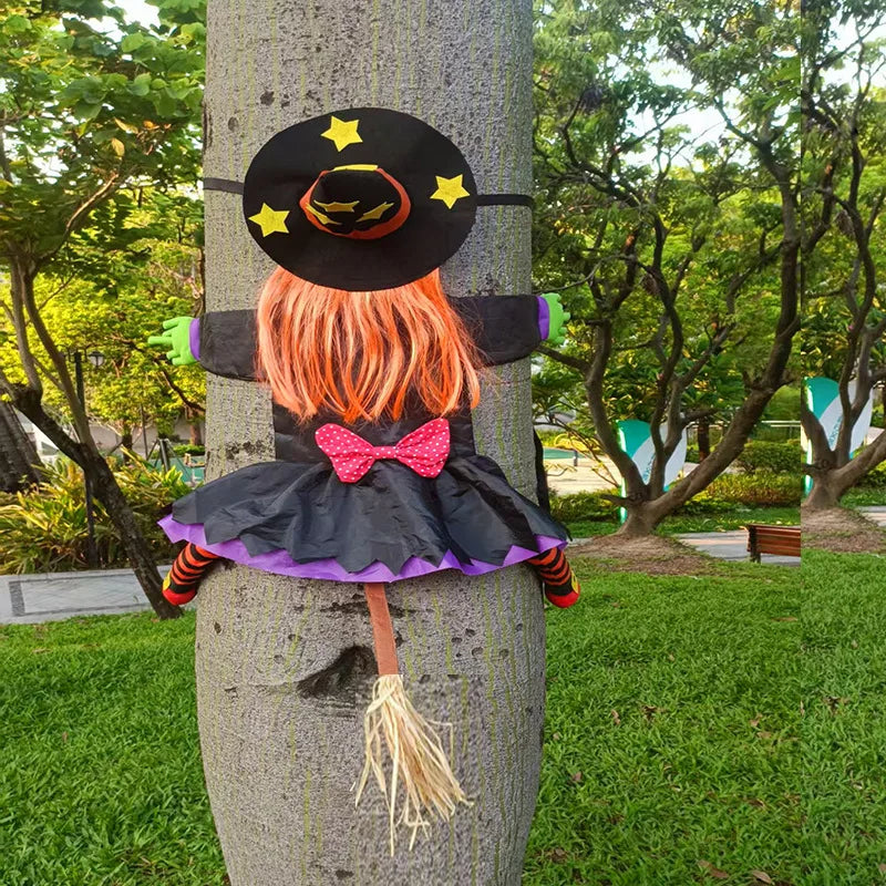 Crashing Witch Into Tree Halloween Decoration, Funny Yard Prop