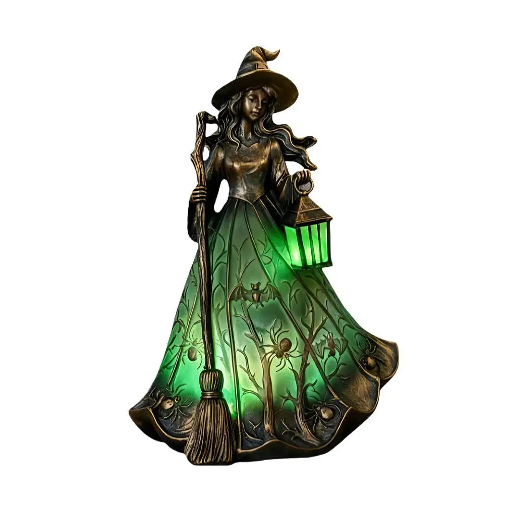 Halloween Witch Figurine Lamp, USB Night Light, Green or Yellow