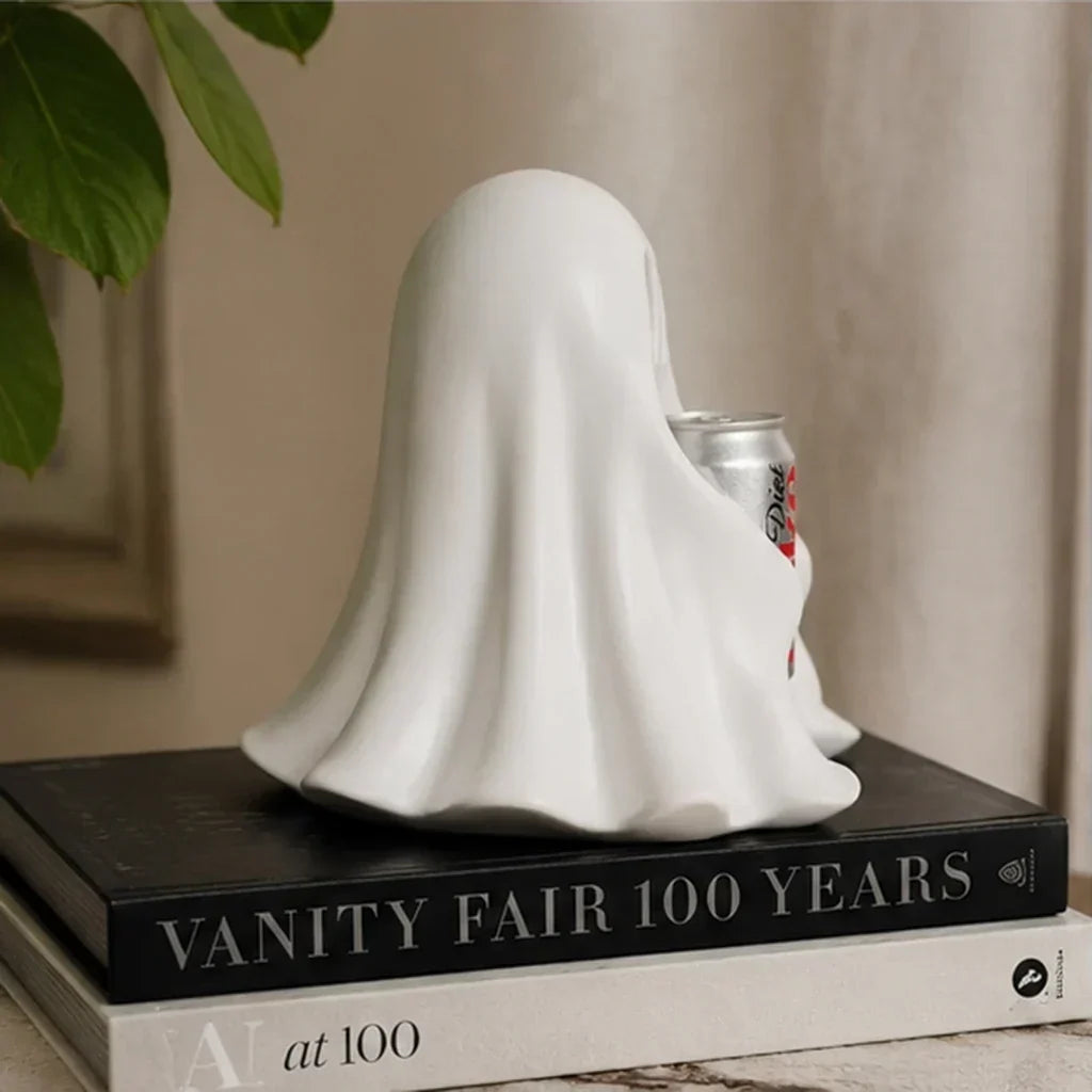 Ghost Holding Soda Can Resin Figurine, Funny Halloween Desk Decor