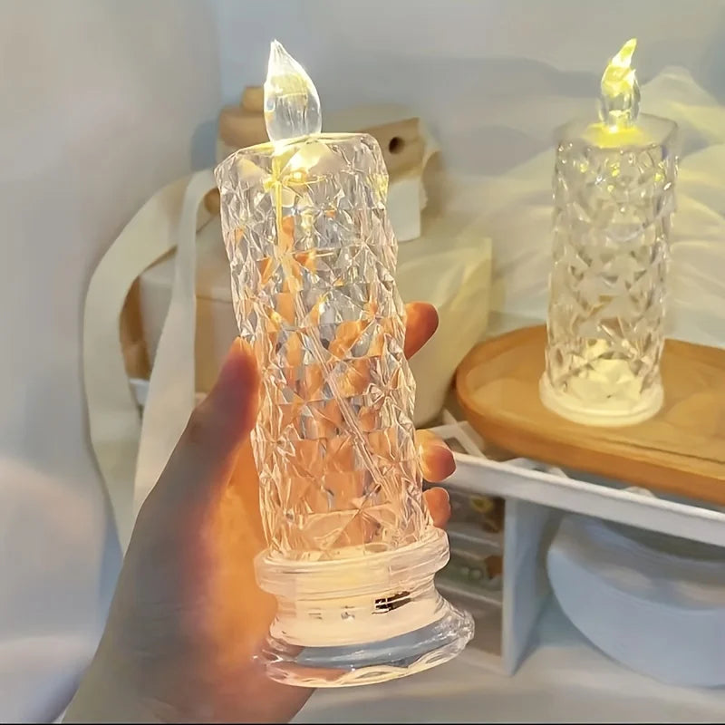 LED Flameless Candle | Crystal Glass Pattern Design