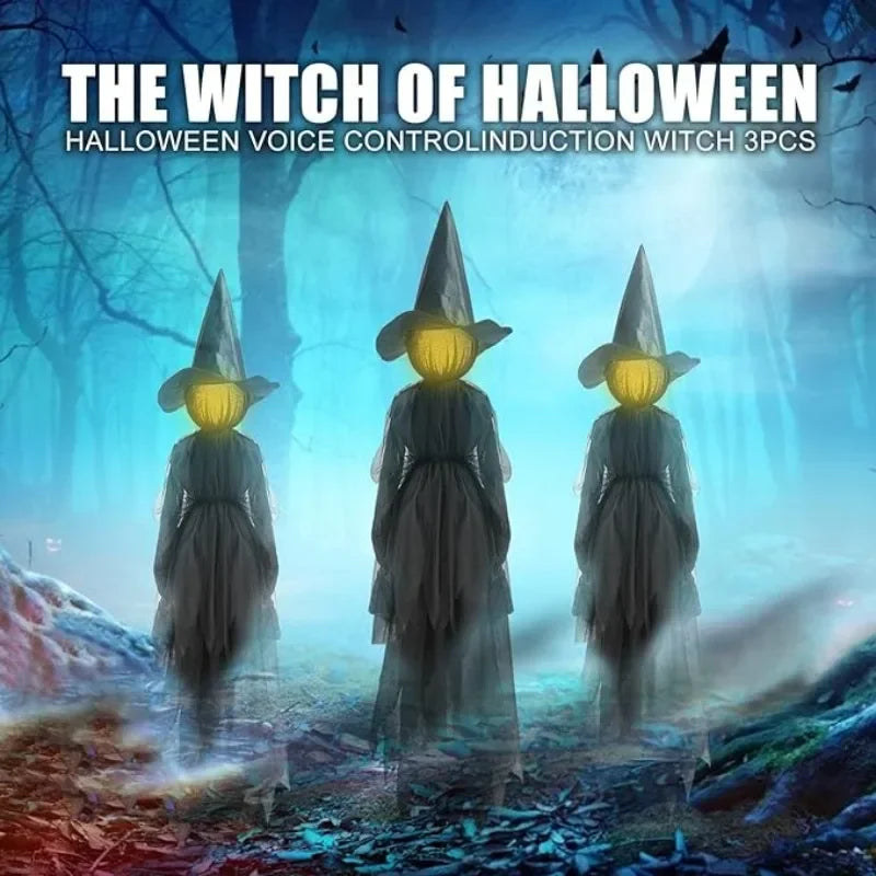 Hand-Holding Witches Halloween Yard Decor with Light-Up Heads