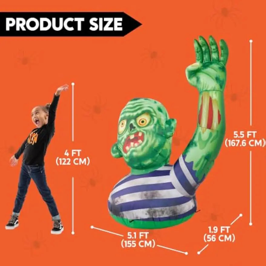 5.5 ft Halloween Inflatable Zombie with Waving Hand and LED Lights