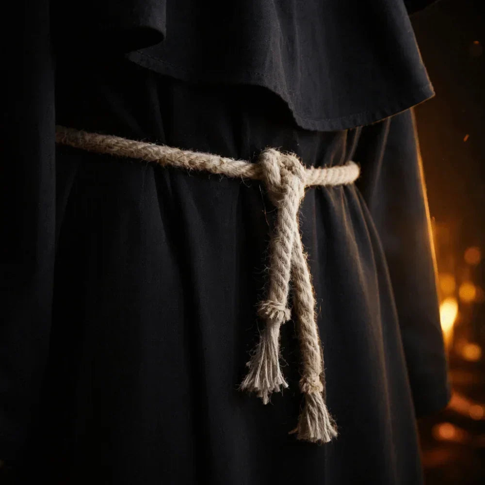 Medieval Monk Robe Costume with Hood and Waist Rope, Unisex Adult