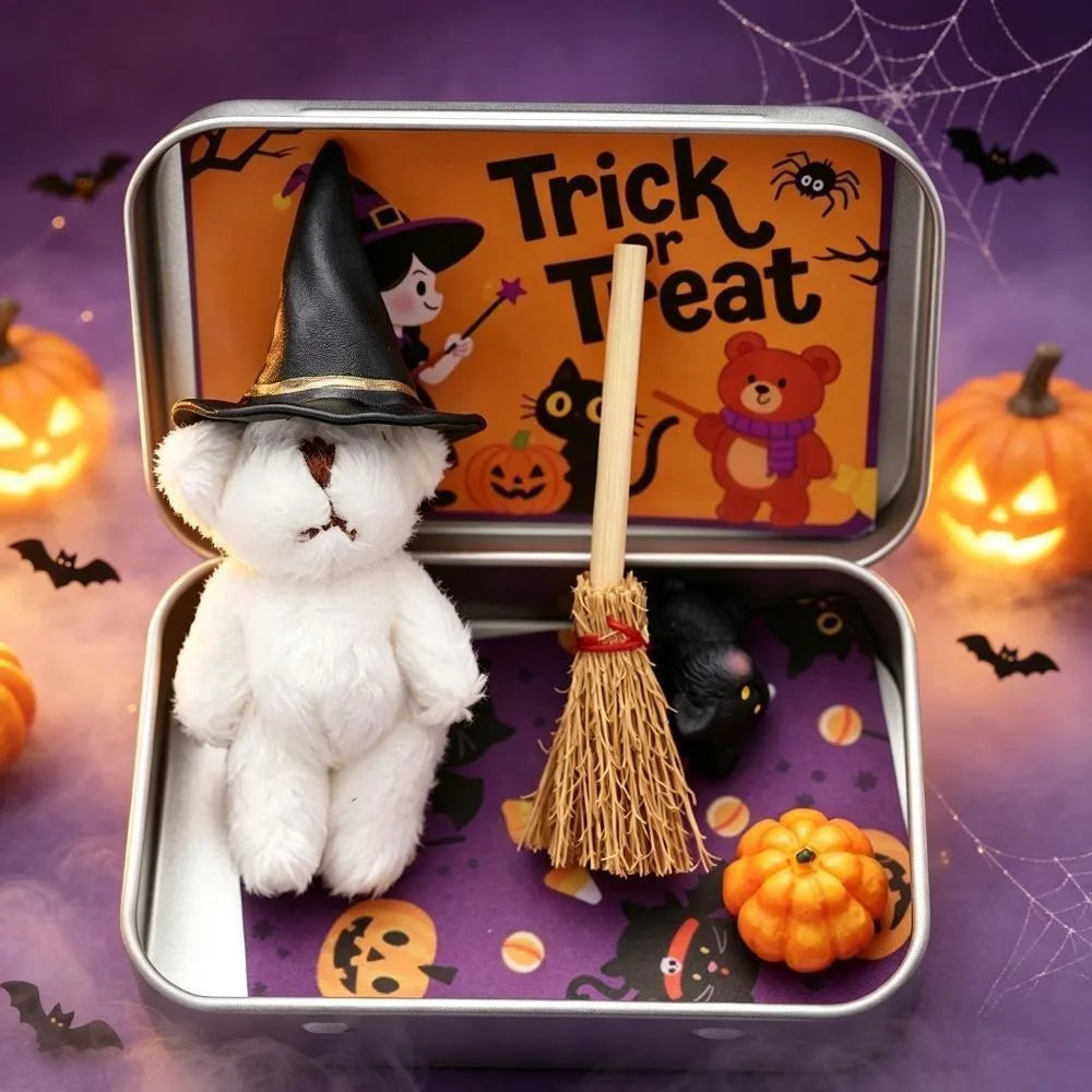 Halloween Mini Witch Bear Gift Set in Tin Box with Ornaments