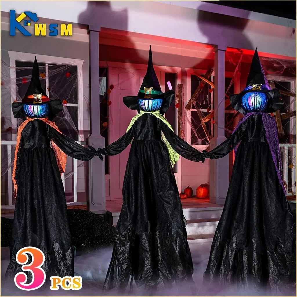 Hand-Holding Witches Halloween Yard Decor with Light-Up Heads