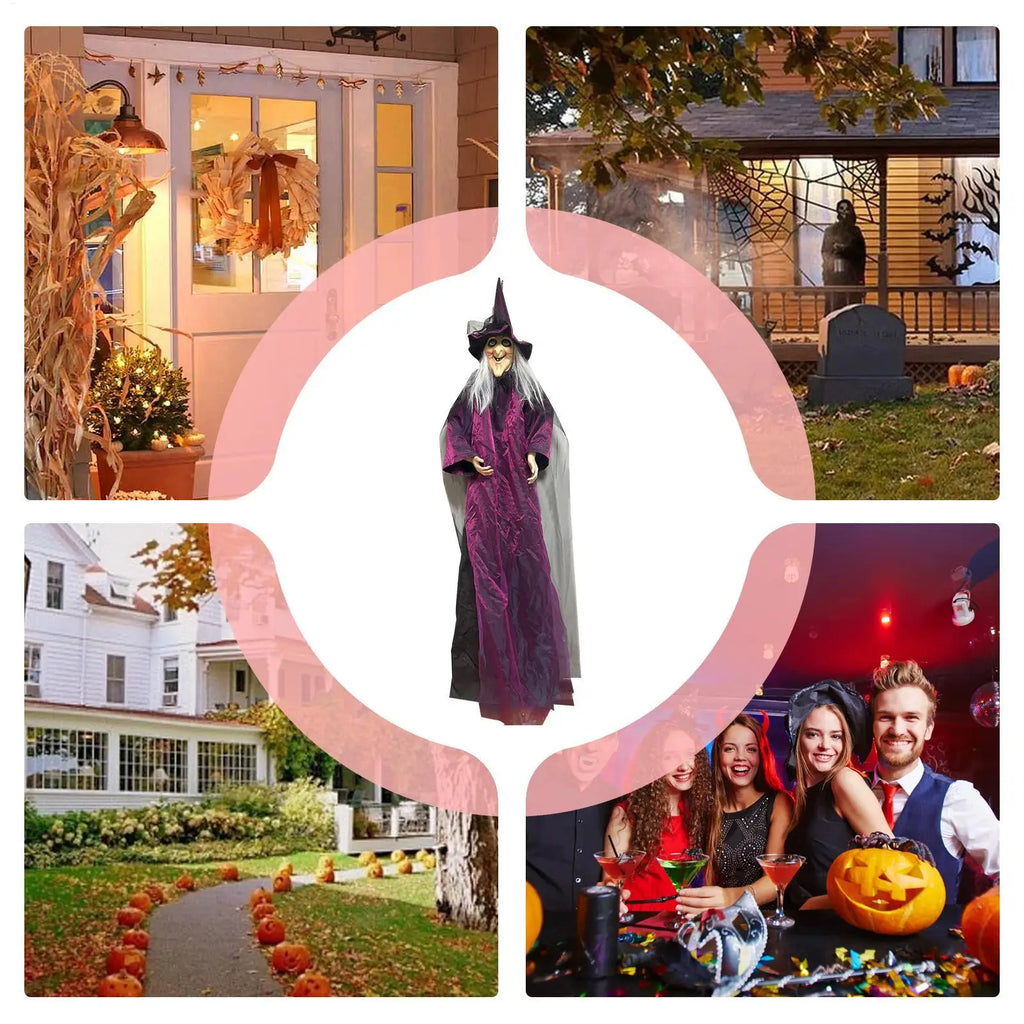 Purple Sound-Activated Halloween Witch Prop with Flashing Eyes