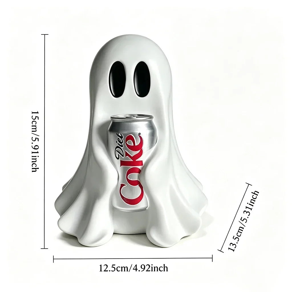 Ghost Holding Soda Can Resin Figurine, Funny Halloween Desk Decor
