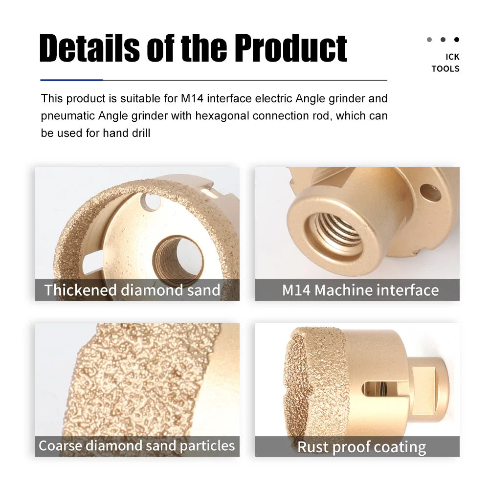 M14 Thread Diamond Dry Vacuum Brazed Drilling Core Drill Bits Set Porcelain Cup Saw Tiles Granite Marble Hole Saw Tools 5/6/8PCS