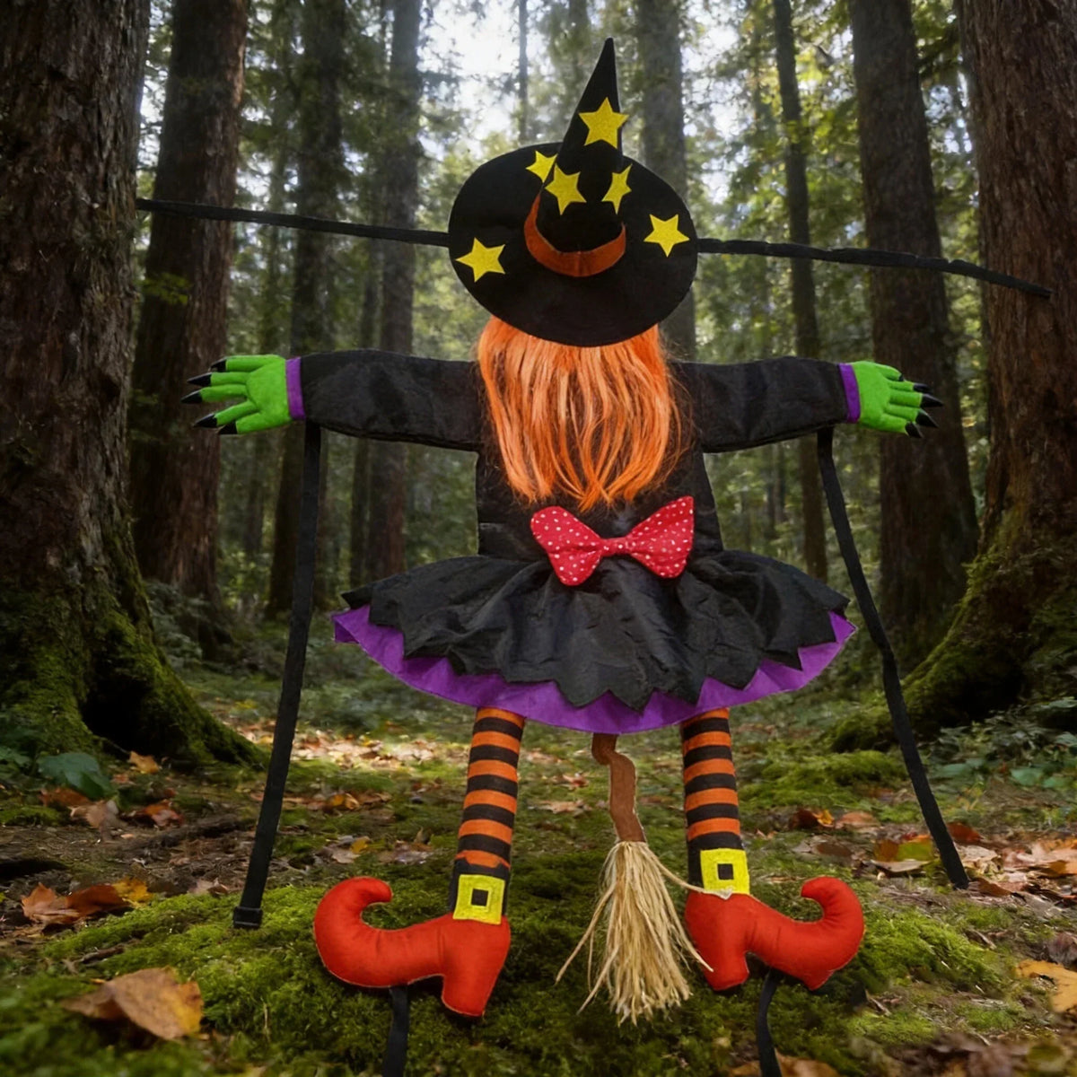 Crashing Witch Into Tree Halloween Decoration, Funny Yard Prop