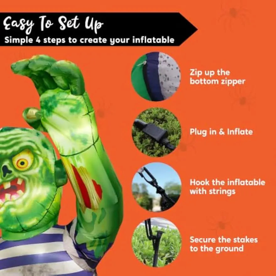 5.5 ft Halloween Inflatable Zombie with Waving Hand and LED Lights