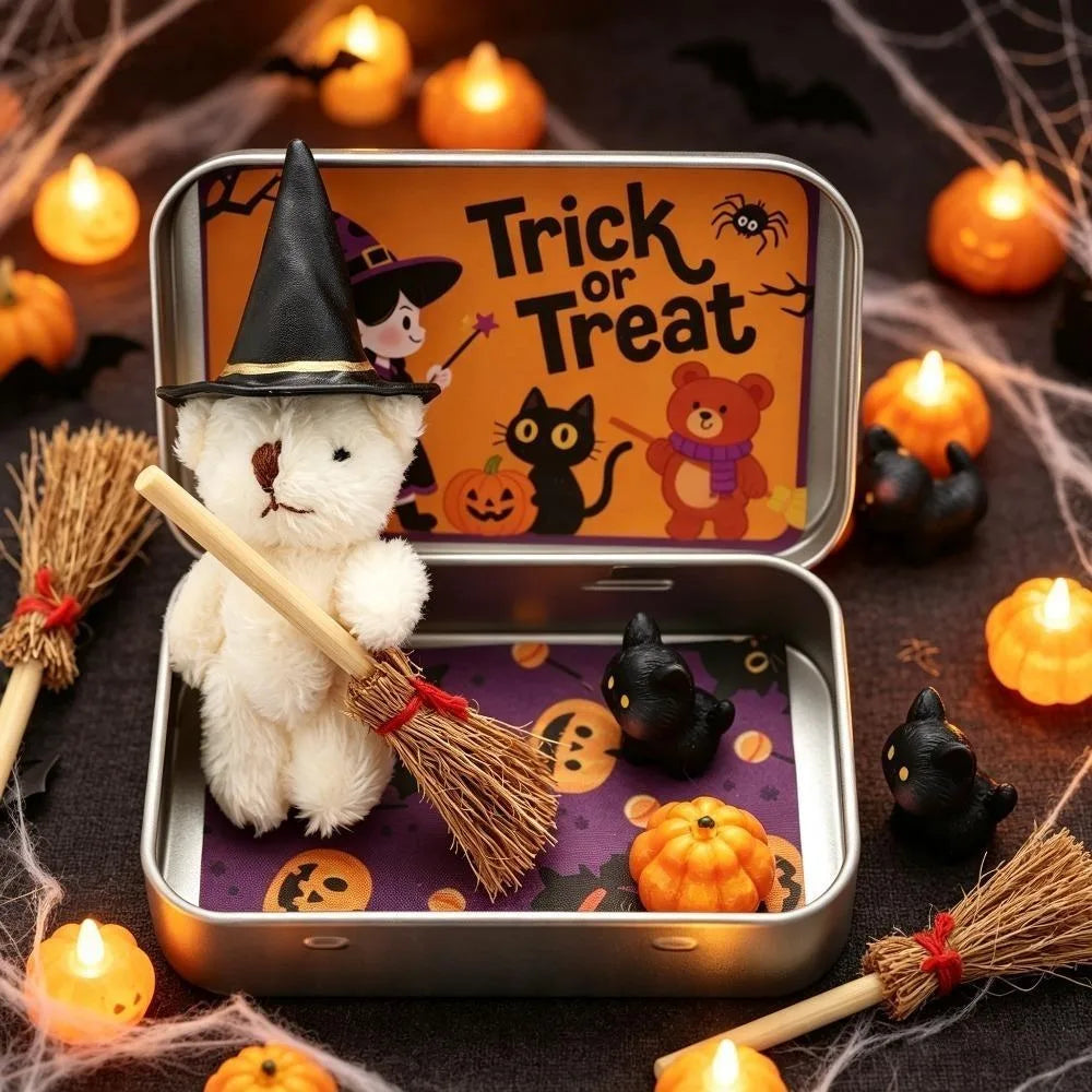 Halloween Mini Witch Bear Gift Set in Tin Box with Ornaments