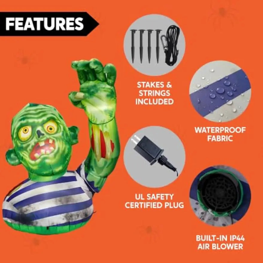 5.5 ft Halloween Inflatable Zombie with Waving Hand and LED Lights