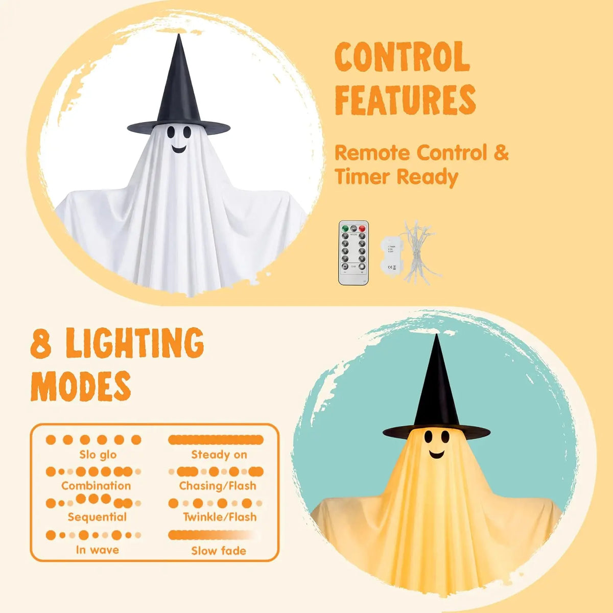 55 Inch Halloween Ghost and Ghost Dog Set with Warm LED Lights